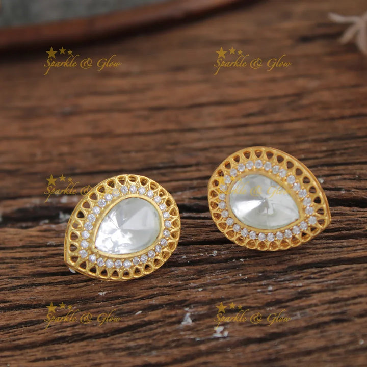 Elegant Half moon Floral jadau two layer pendent with chain with CZ stones - Sparkle and Glow