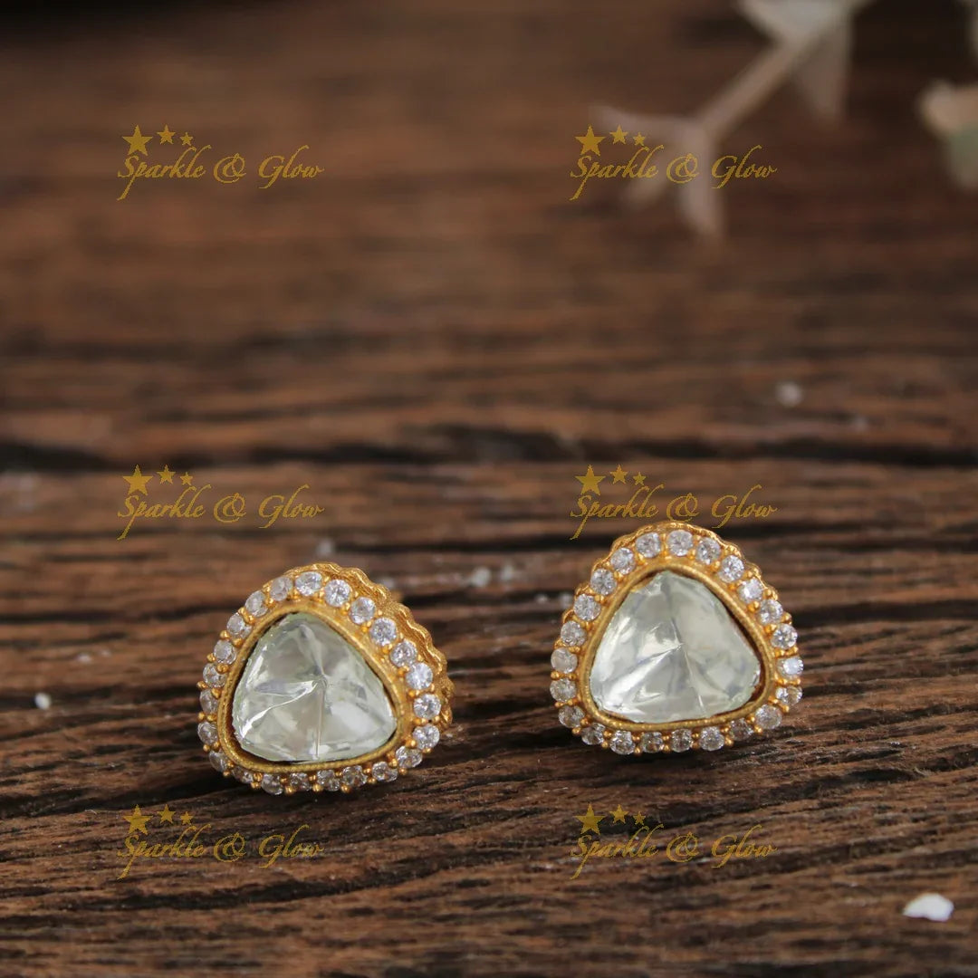 Statement Lotus jadau pendent with chain with CZ stones - Sparkle and Glow