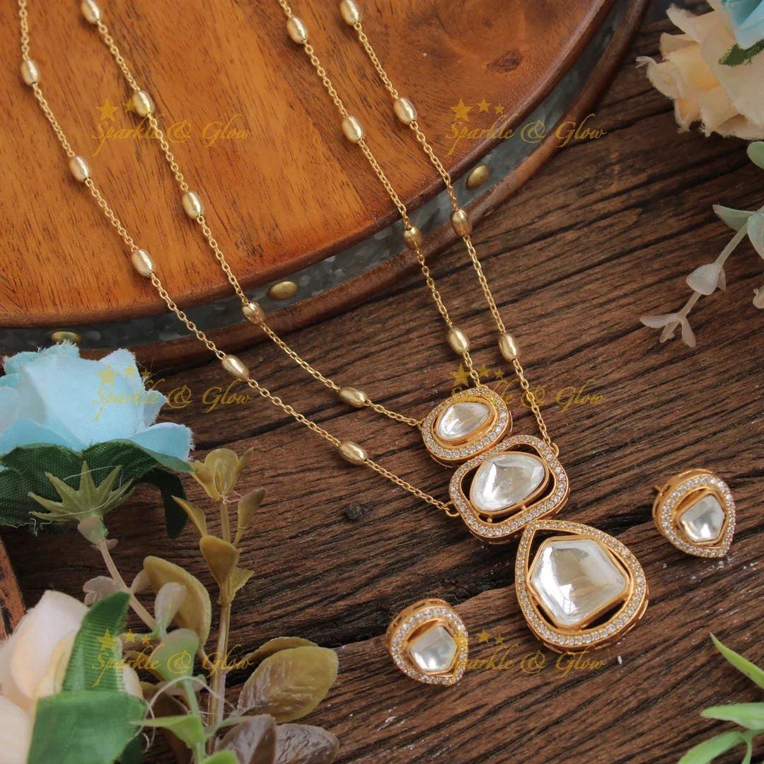 Gorgeous two layer three stone pendent with chain with CZ stones - Sparkle and Glow