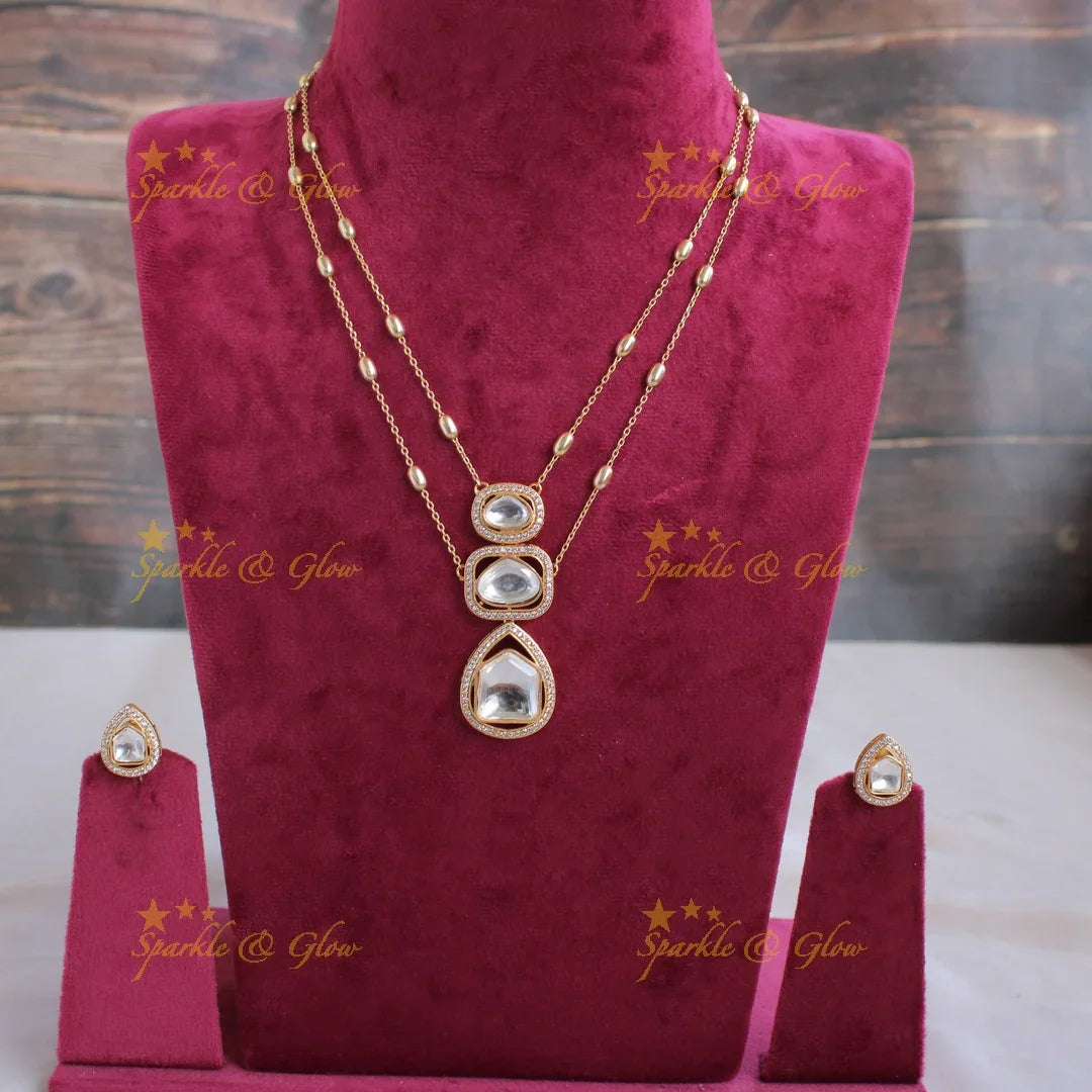 Gorgeous two layer three stone pendent with chain with CZ stones - Sparkle and Glow