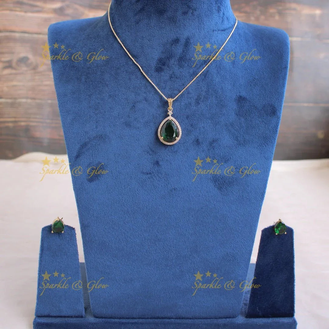 Elegant water drop pendent with chain with CZ stones - red - Sparkle and Glow
