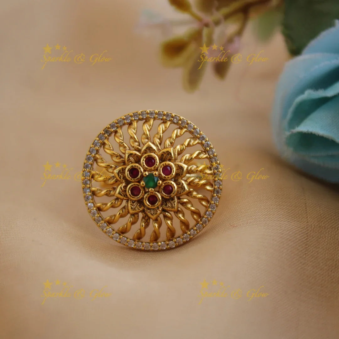 Beautiful Floral and spiral design finger ring , with multi colour stones - Sparkle and Glow