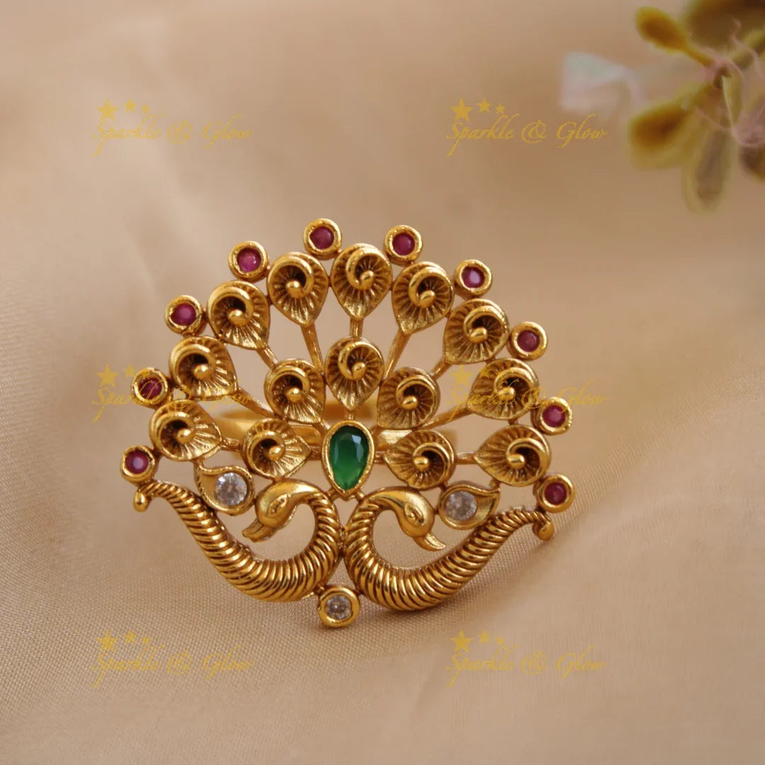 Gorgeous Peacock design finger ring , with multi colour stones - Sparkle and Glow