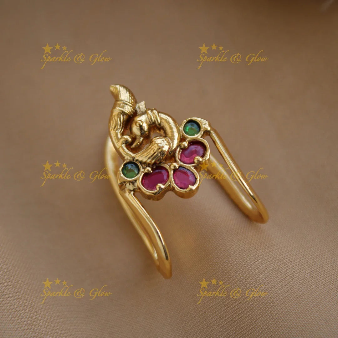 Stunning Peacock design finger ring , with ruby emerald stones - Sparkle and Glow
