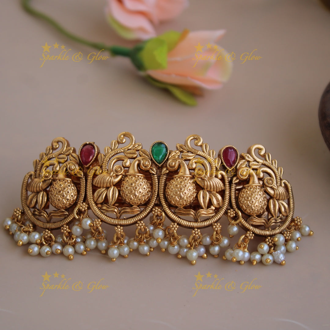 Elegant Gold alike Peacock Hair Clip with pearl Beads