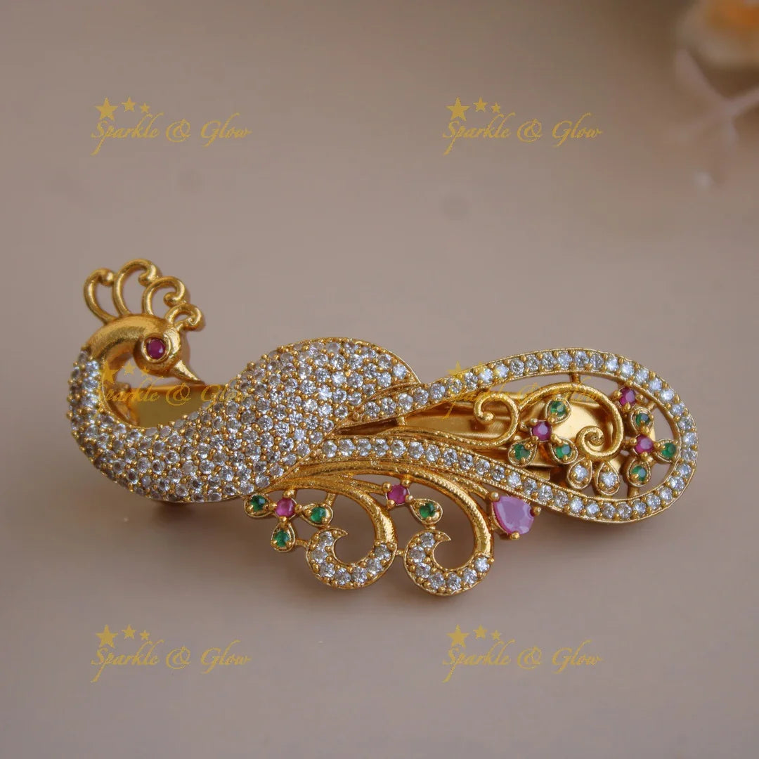 Beautiful Gold alike Peacock Hair Clip - Sparkle and Glow