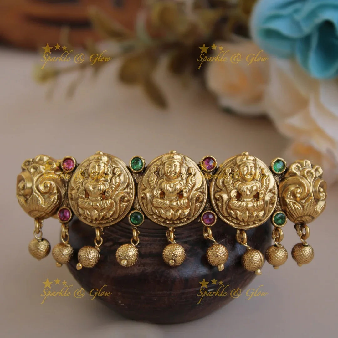 Elegant gold alike Lakshmi Hair Clip with gold beads - Sparkle and Glow