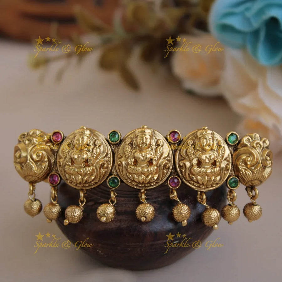 Elegant gold alike Lakshmi Hair Clip with gold beads - Sparkle and Glow