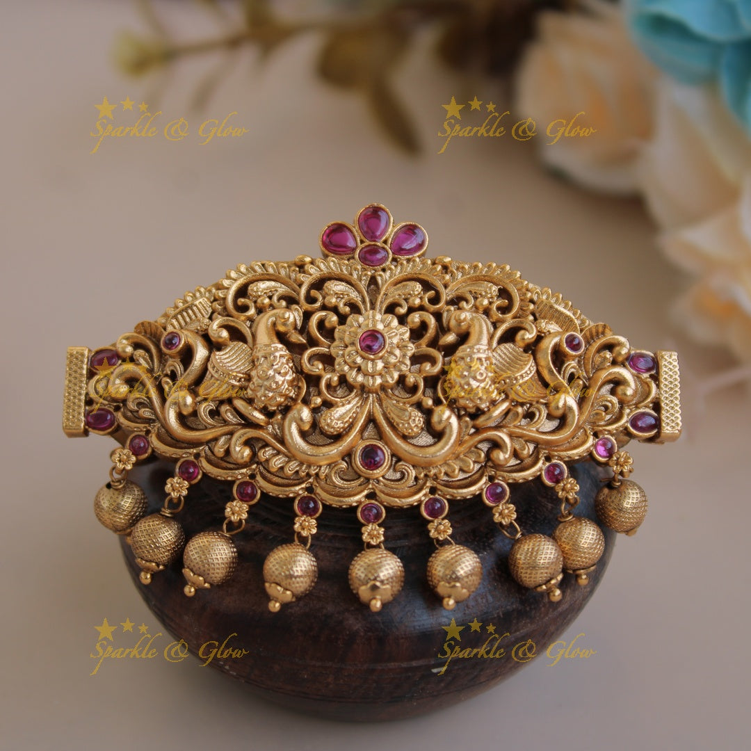 Exclusive Gold alike Peacock with gold beads Hair Clip-Red