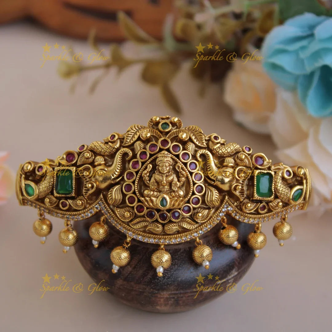 Exclusive Gold alike lakshmi with elephant Hair Clip with Gold Beads - Sparkle and Glow