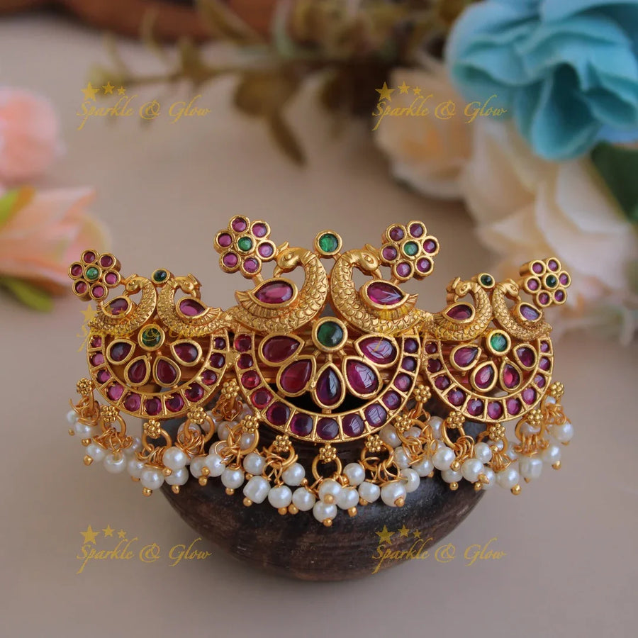 Beautiful Gold alike Peacock with Pearl beads Hair Clip - Sparkle and Glow