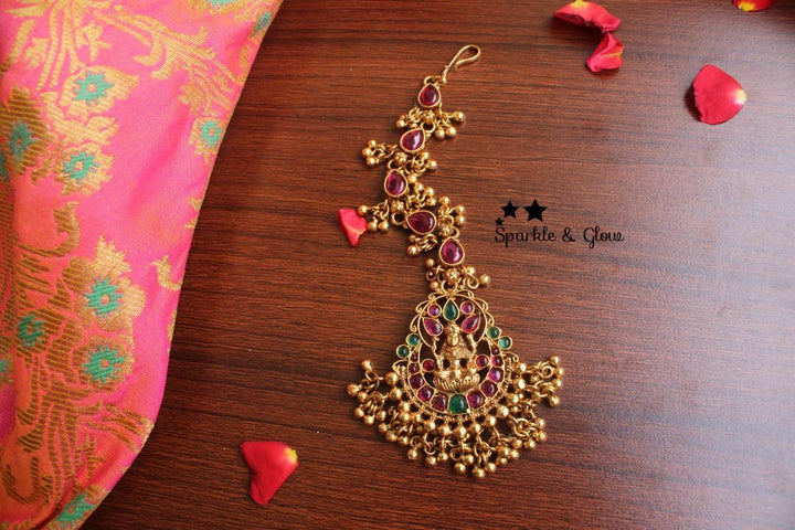 Lakshmi kemp stones single line maang tikka - Multi Gold - Sparkle and Glow