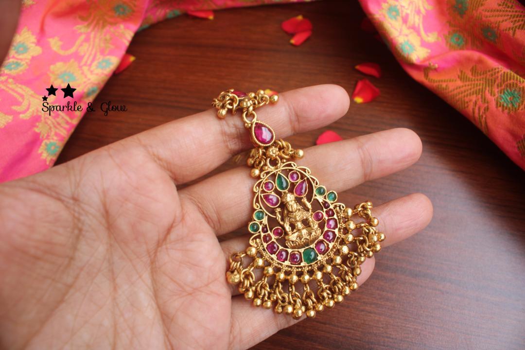 Lakshmi kemp stones single line maang tikka - Multi Gold - Sparkle and Glow