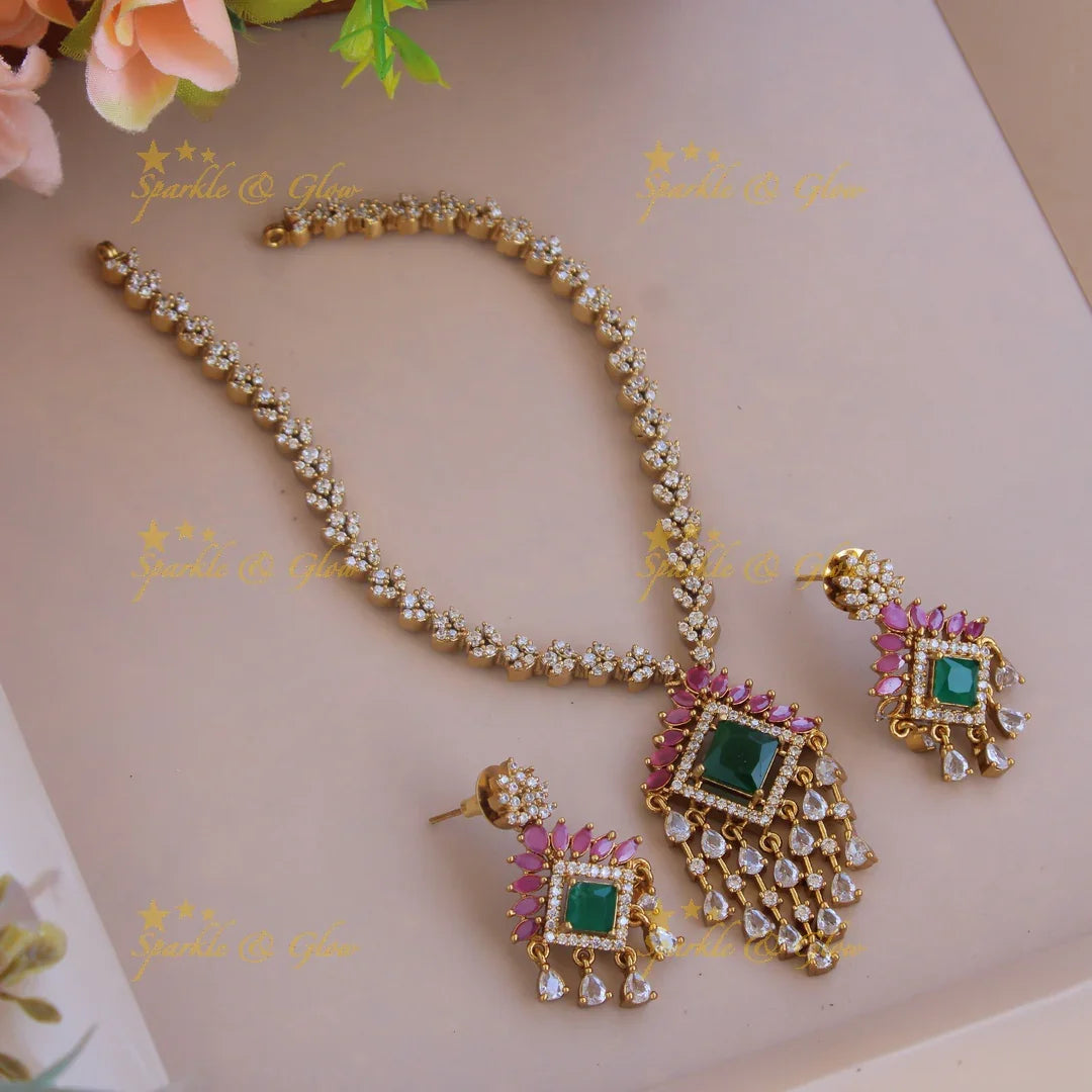 Premium matte stunning diamond shaped pendent ad necklace - Sparkle and Glow