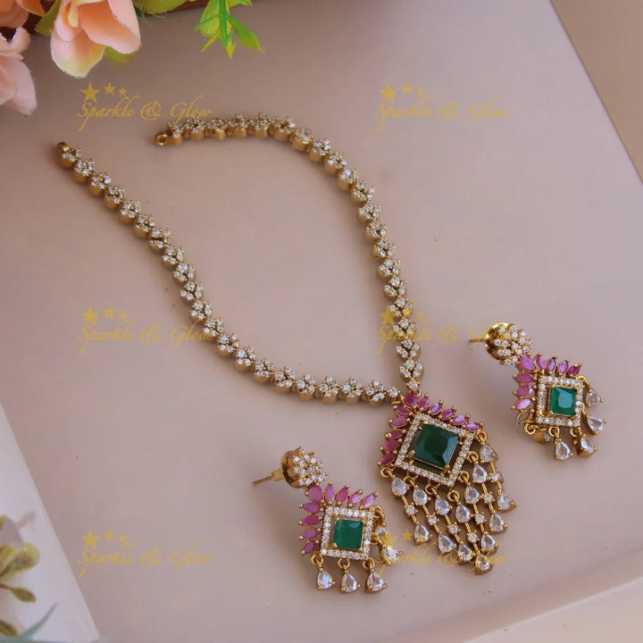 Premium matte stunning diamond shaped pendent ad necklace - Sparkle and Glow