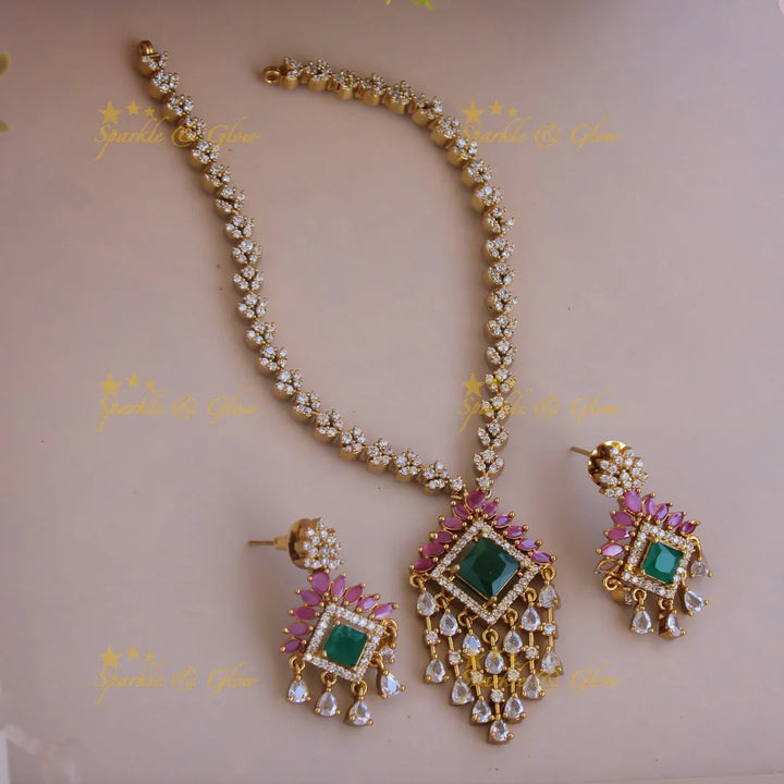 Premium matte stunning diamond shaped pendent ad necklace - Sparkle and Glow