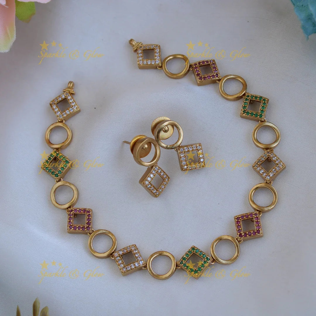 Premium matte stunning circle and diamond shaped ad necklace - Sparkle and Glow