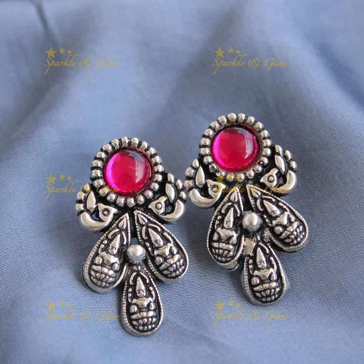 Exclusive Kohlapuri oxidised Lakshmi carved silver short necklace with silver beads - Sparkle and Glow