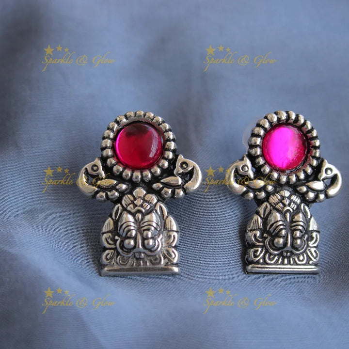 Statement Kohlapuri oxidised Lion face carved tribal silver short necklace with silver beads - Sparkle and Glow