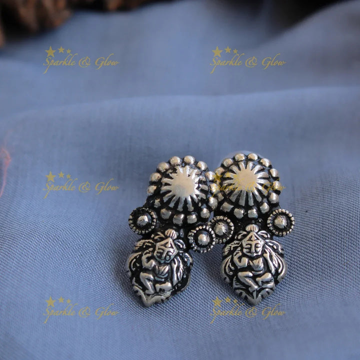 Stunning Kohlapuri oxidised Lakshmi and elephant carved silver short necklace - Sparkle and Glow