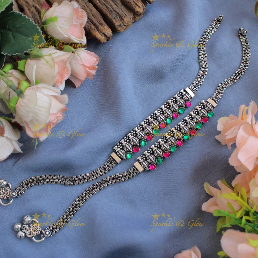 Statement oxidised tribal design multi colour anklet - Sparkle and Glow