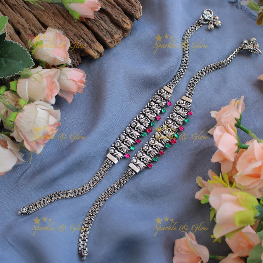 Stunning oxidised dancing lady design multi colour anklet - Sparkle and Glow