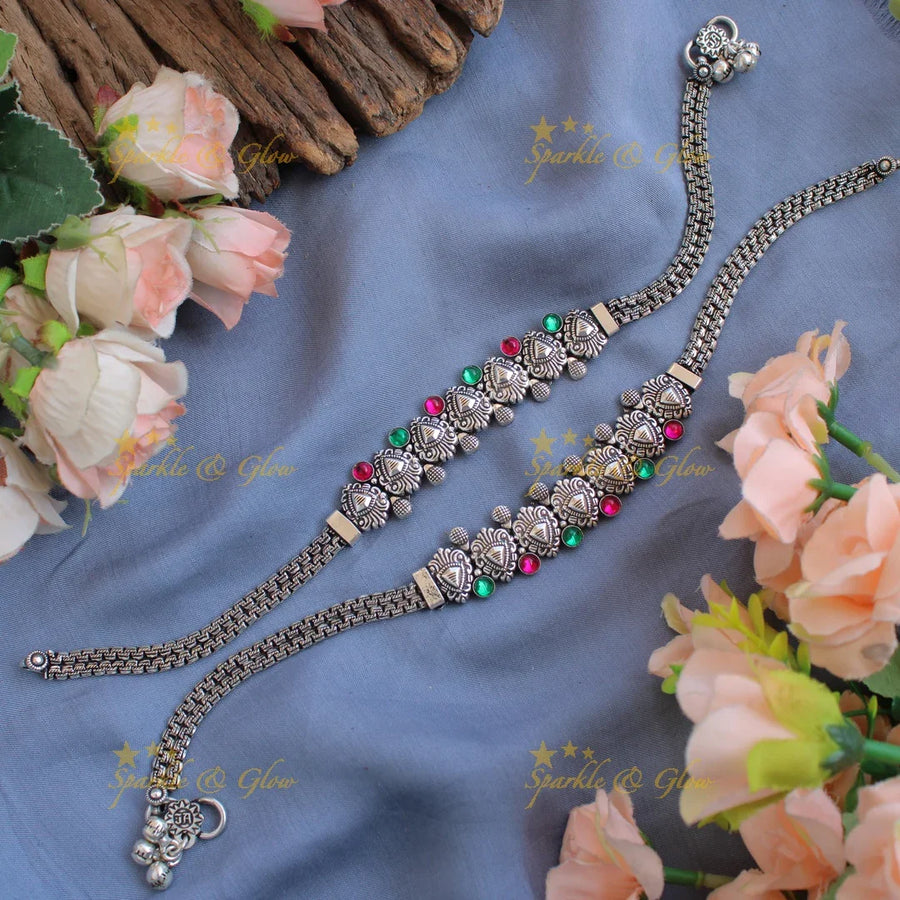 Statement oxidised floral design multi colour anklet - Sparkle and Glow