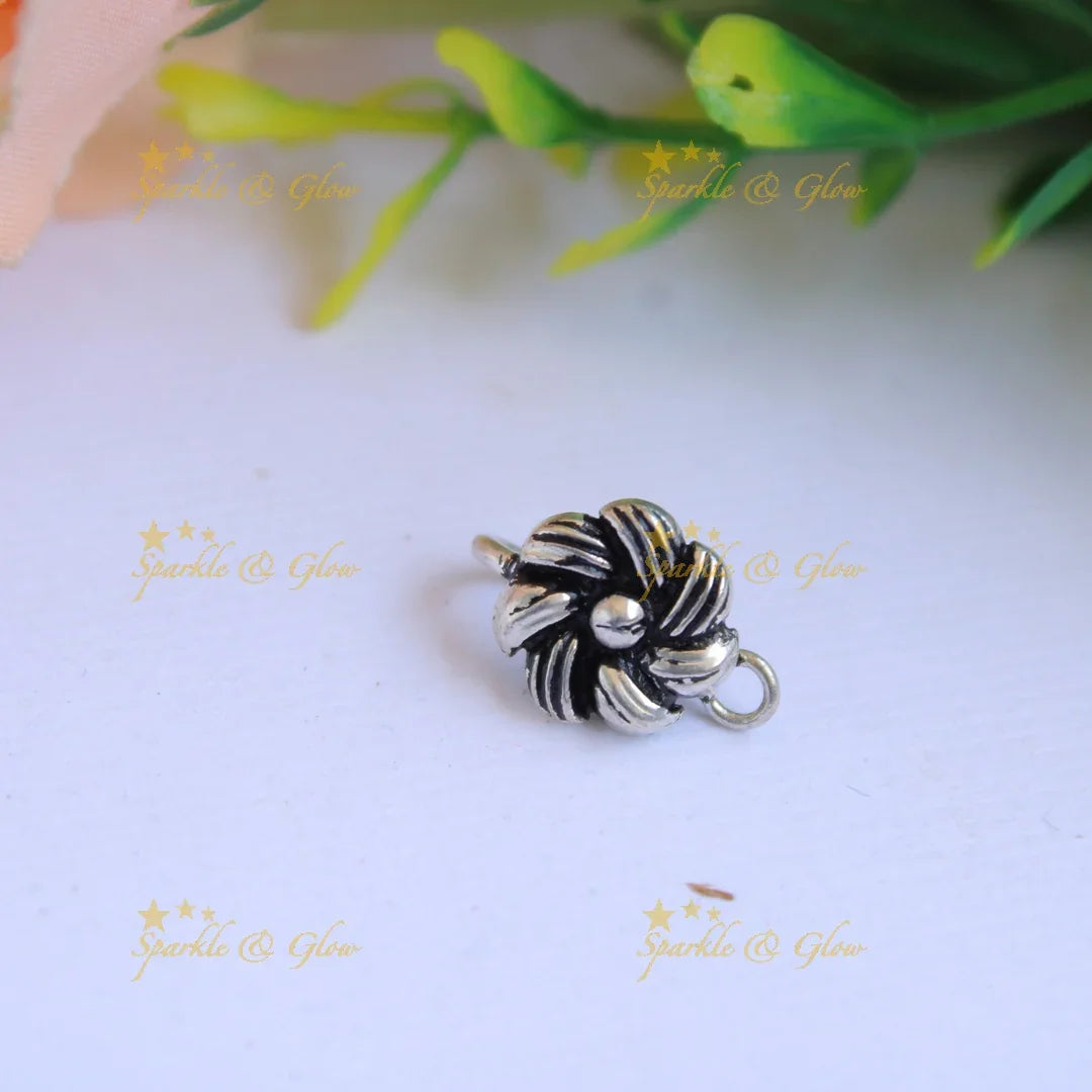 Statement oxidised silver floral design nose pin - Sparkle and Glow