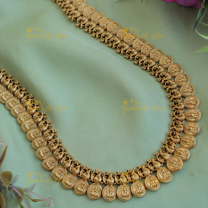 Stunning Premium Matt Lakshmi peacock coin haram - Sparkle and Glow