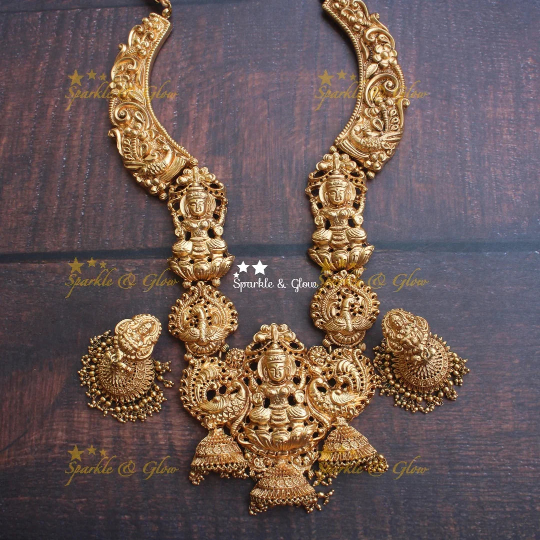Gold alike polished lakshmi unique and statement haram - Sparkle and Glow