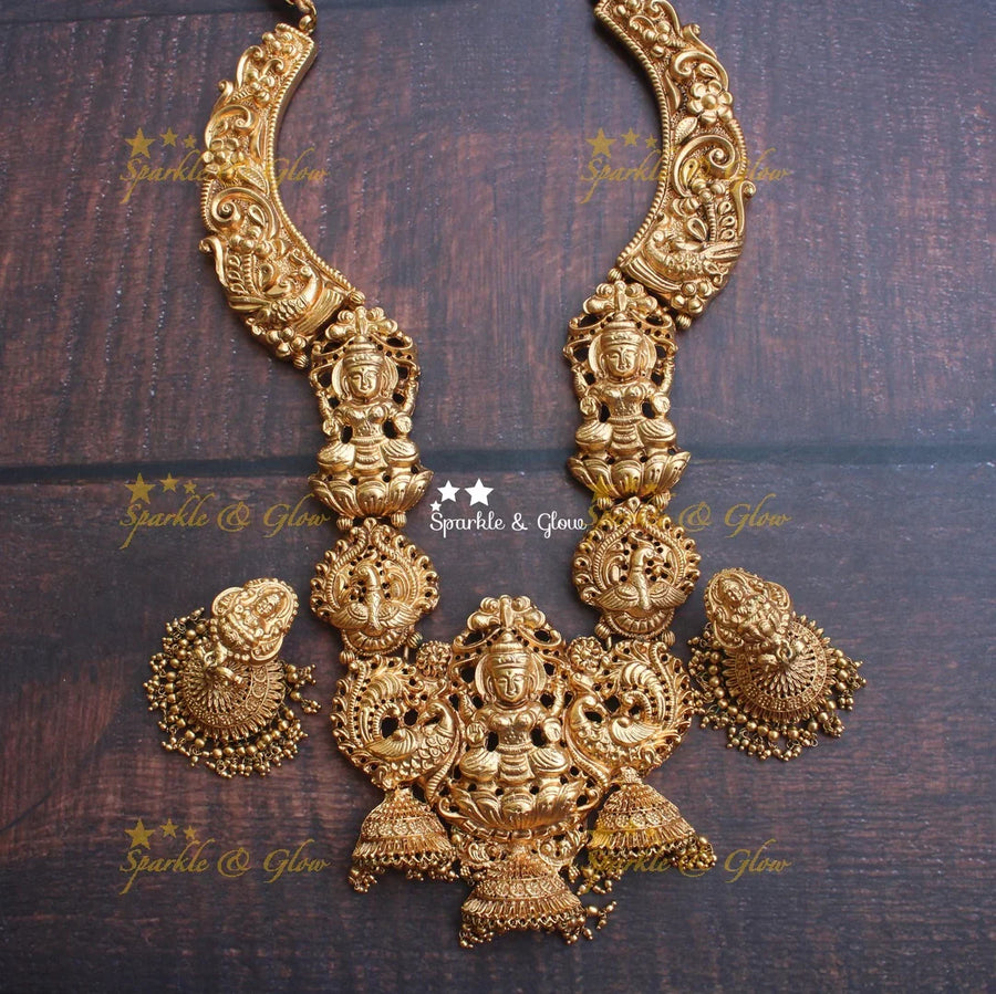 Gold alike polished lakshmi unique and statement haram - Sparkle and Glow