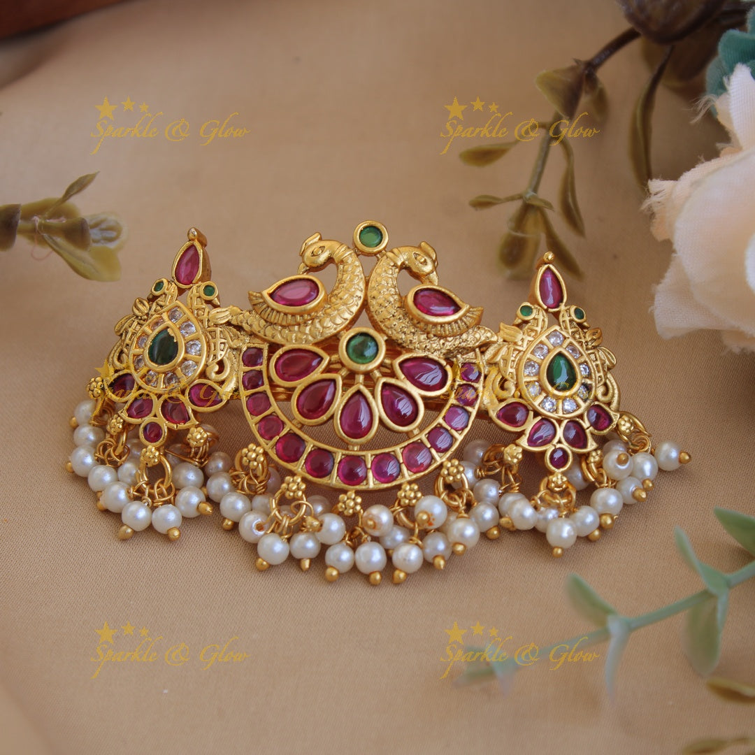 Simple Gold alike Peacock with Pearl beads Hair Clip
