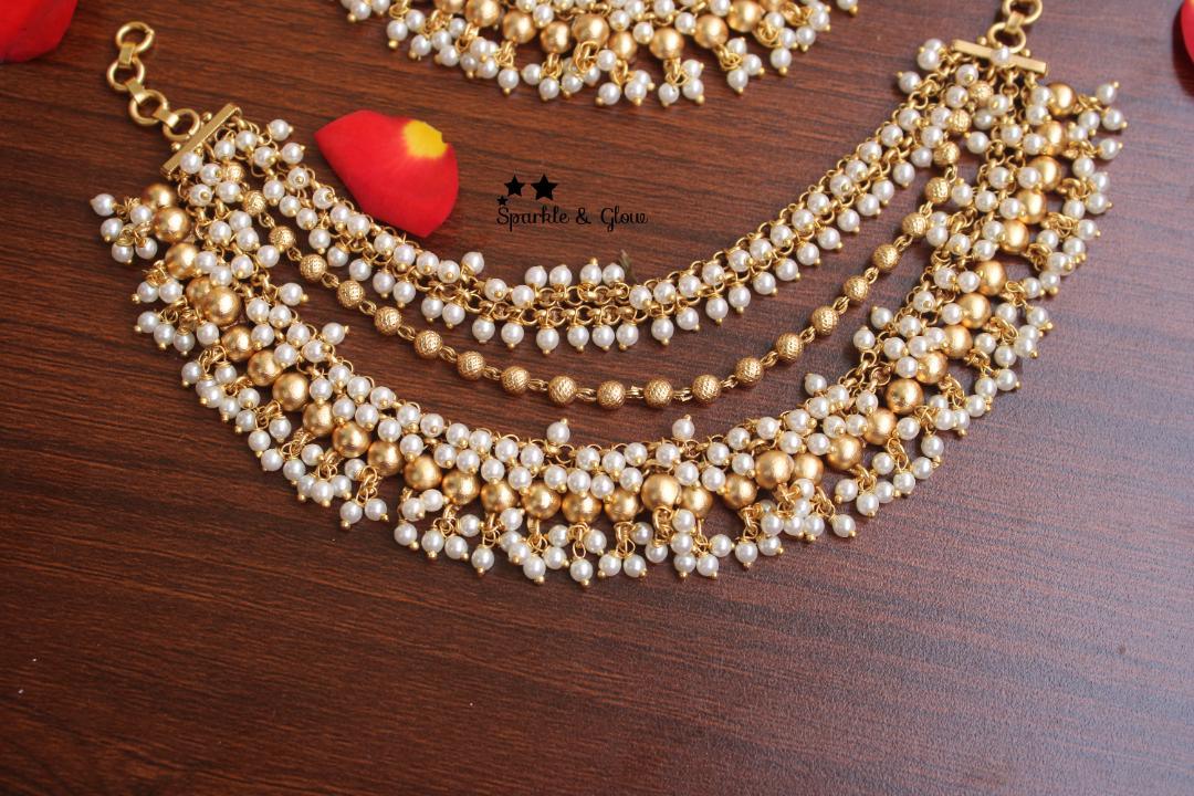 Premium quality gold alike polished gutta pusalu ear chain - Sparkle and Glow