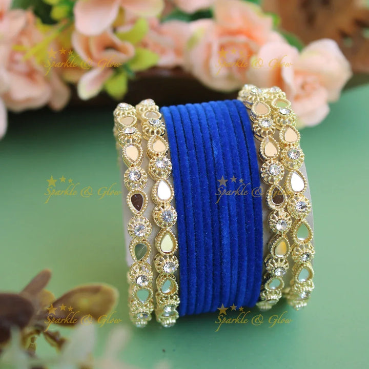 Stunning Velvet finish Metal Bangle Combo Box in Assorted colours - Sparkle and Glow