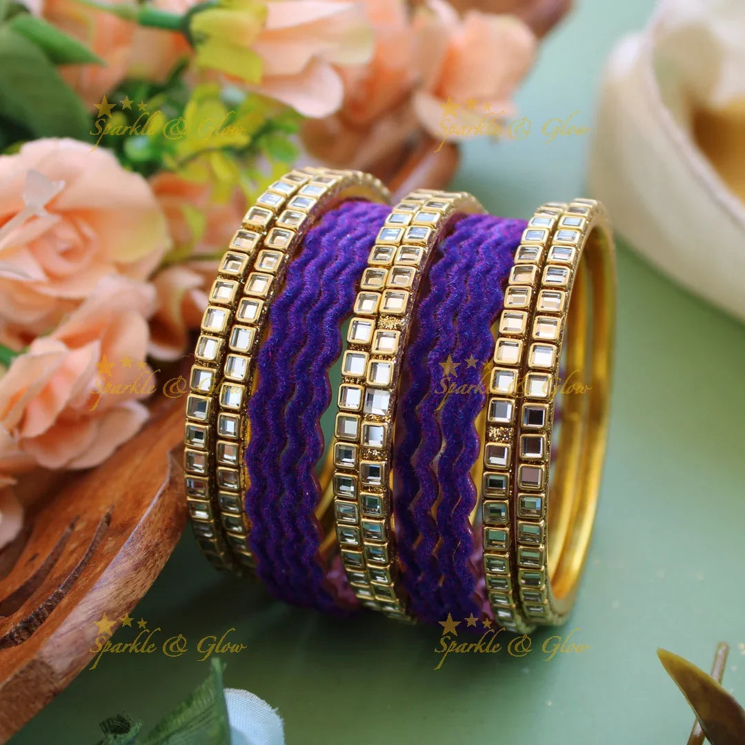 Velvet finish zigzag Metal Bangle Combo Box in Assorted colours - Sparkle and Glow