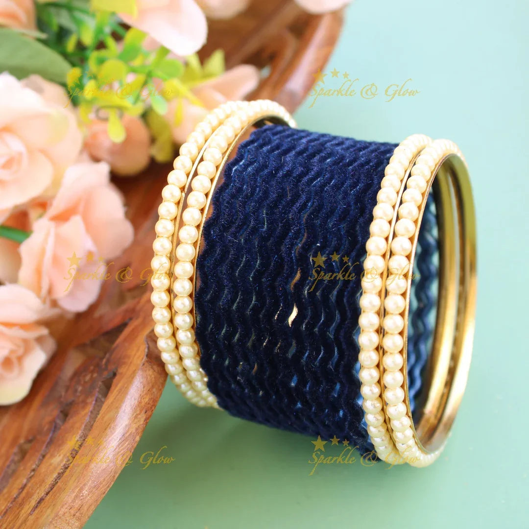 Velvet finish zigzag Metal Bangle Combo Box in Assorted colours - Sparkle and Glow