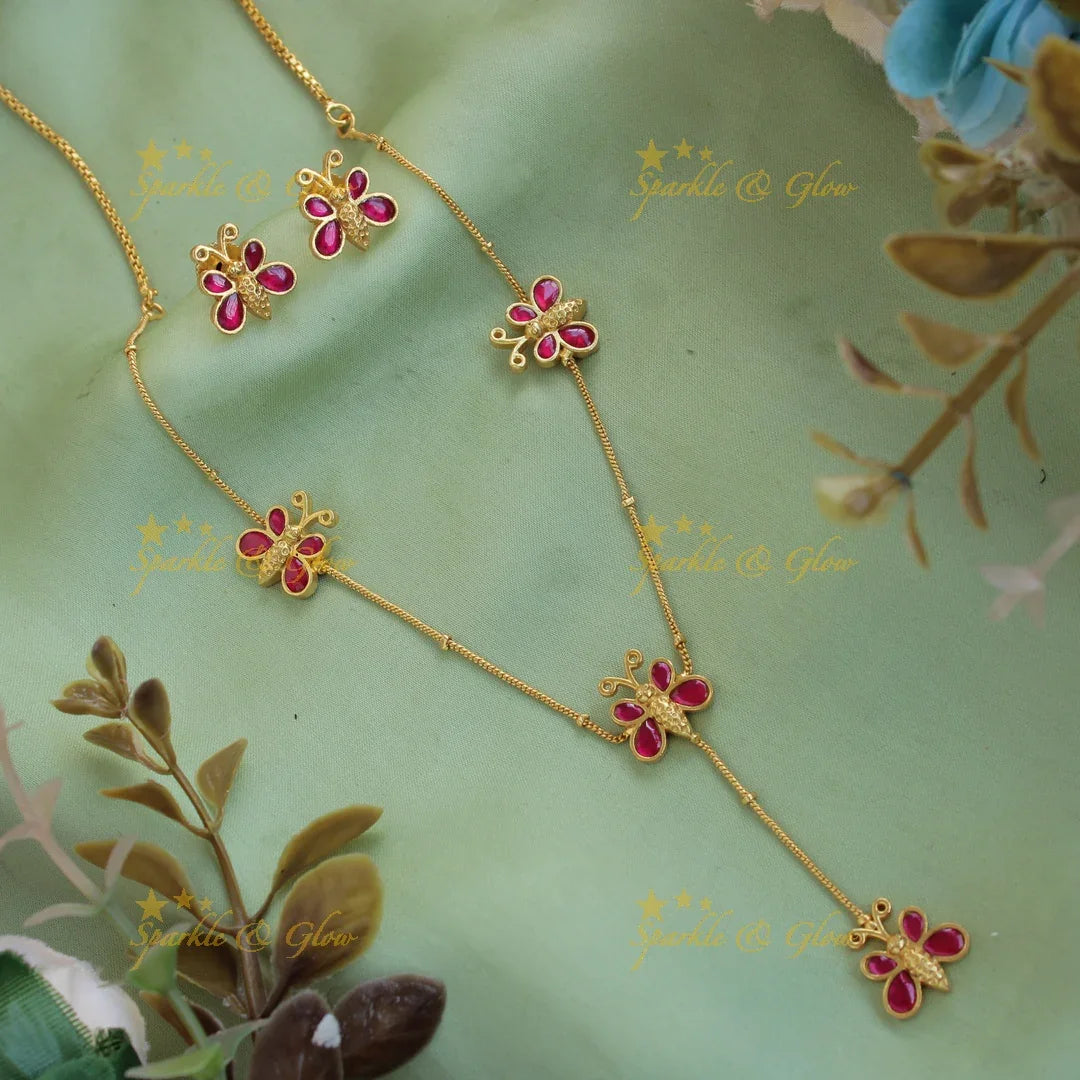 Elegant butterfly design jadau pendent chain - Sparkle and Glow