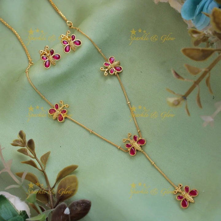 Elegant butterfly design jadau pendent chain - Sparkle and Glow