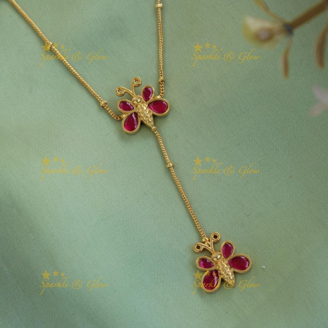 Elegant butterfly design jadau pendent chain - Sparkle and Glow