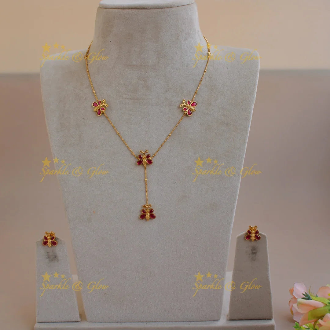 Elegant butterfly design jadau pendent chain - Sparkle and Glow