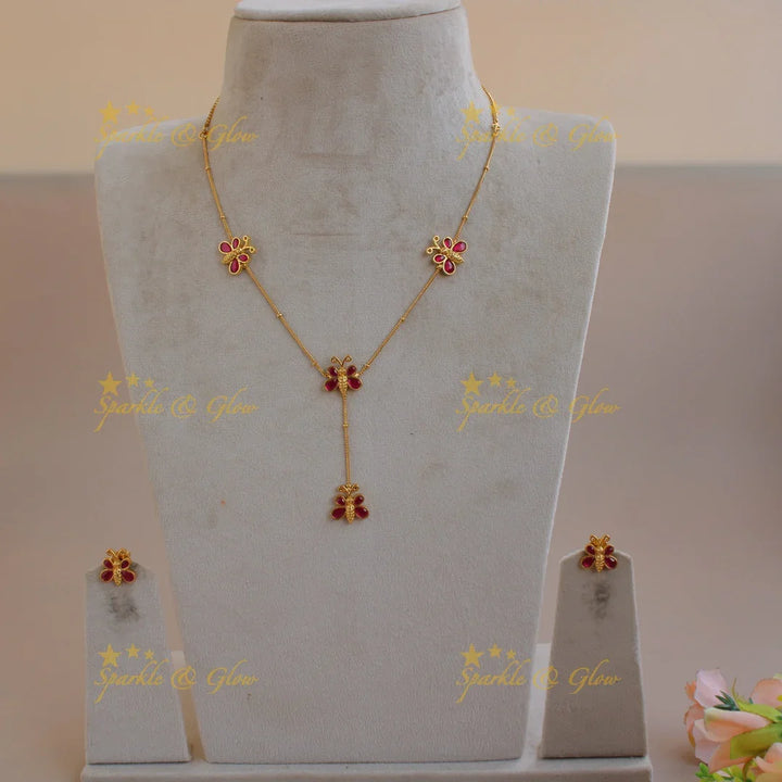 Elegant butterfly design jadau pendent chain - Sparkle and Glow