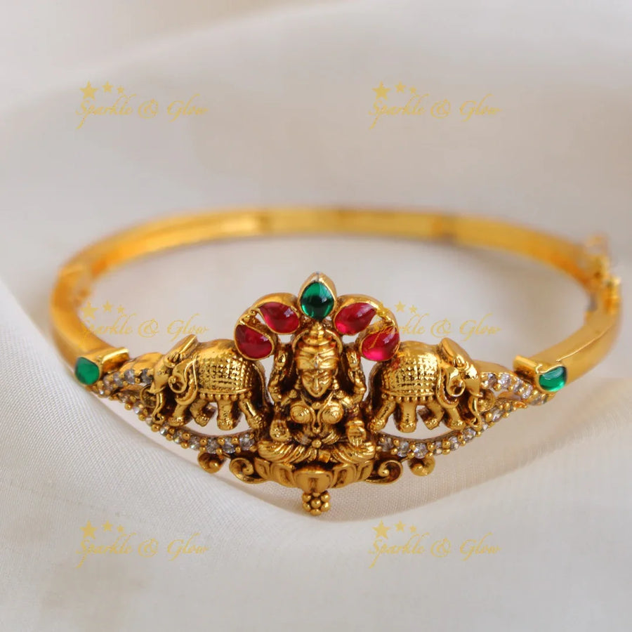 Beautiful Lakshmi elephant carved bracelet with multi colour stones - Sparkle and Glow