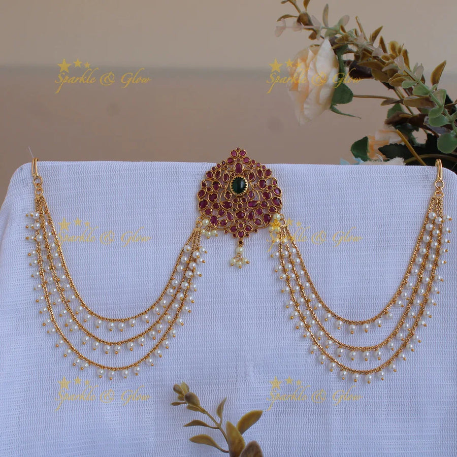 Simple Gold alike Flower Design Jada Billa with Maatil - Sparkle and Glow