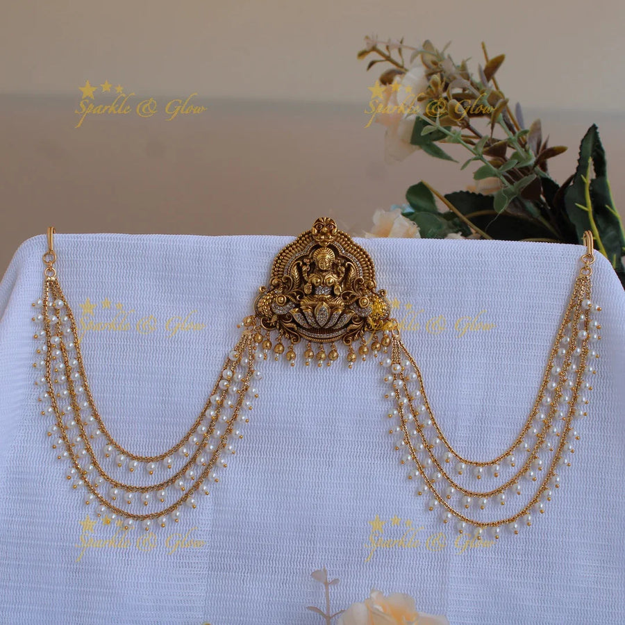 Beautiful Gold alike Lakshmi Peacock with Ad stone Jada Billa with Maatil - Sparkle and Glow