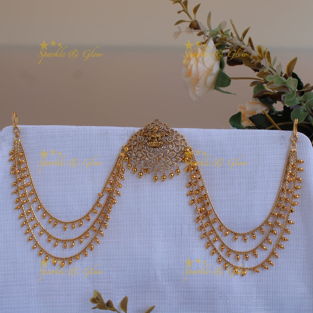 Elegant Gold alike Lakshmi Peacock with Ad stone Jada Billa with Maatil