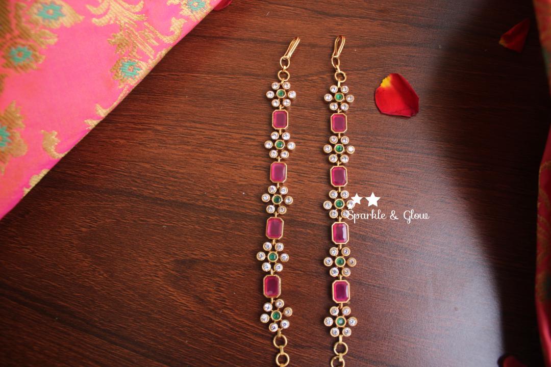 One line semi precious stones Ear chain - Sparkle and Glow