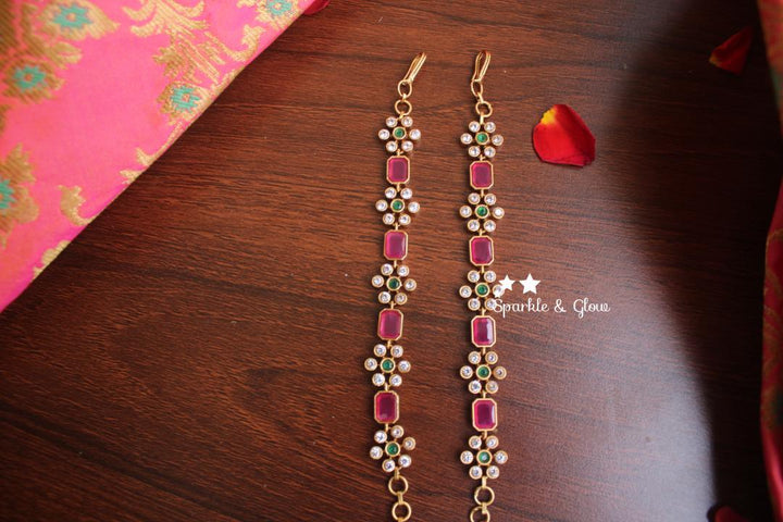 One line semi precious stones Ear chain - Sparkle and Glow