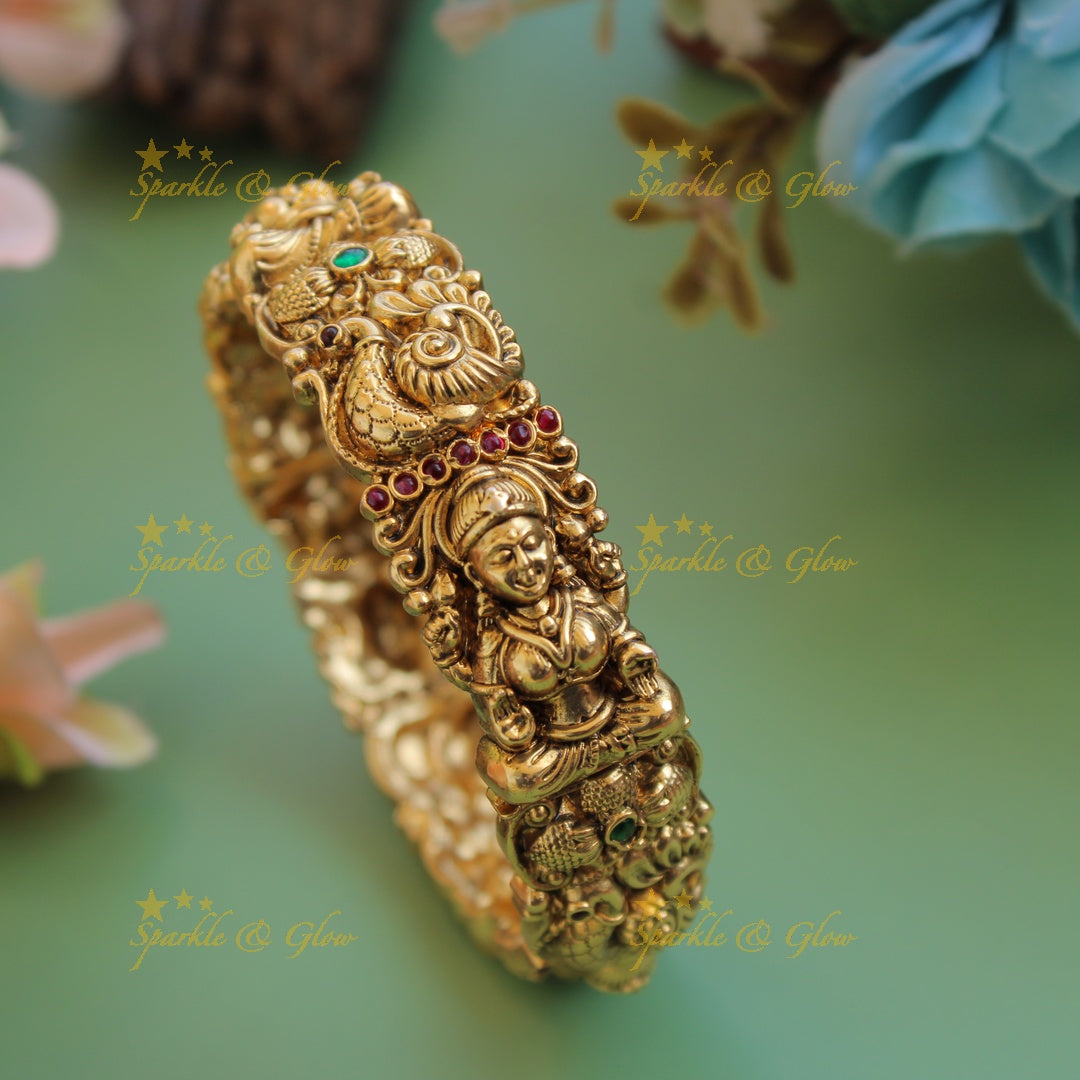 Beautiful Lakshmi peacock carved bangle with multi colour stones single, 2.4
