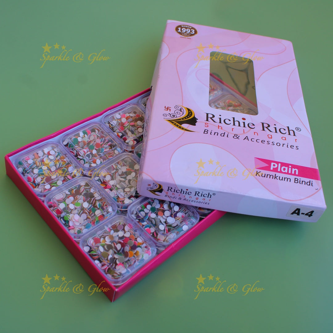 Richie Rich round plain bindi in box in assorted colours size