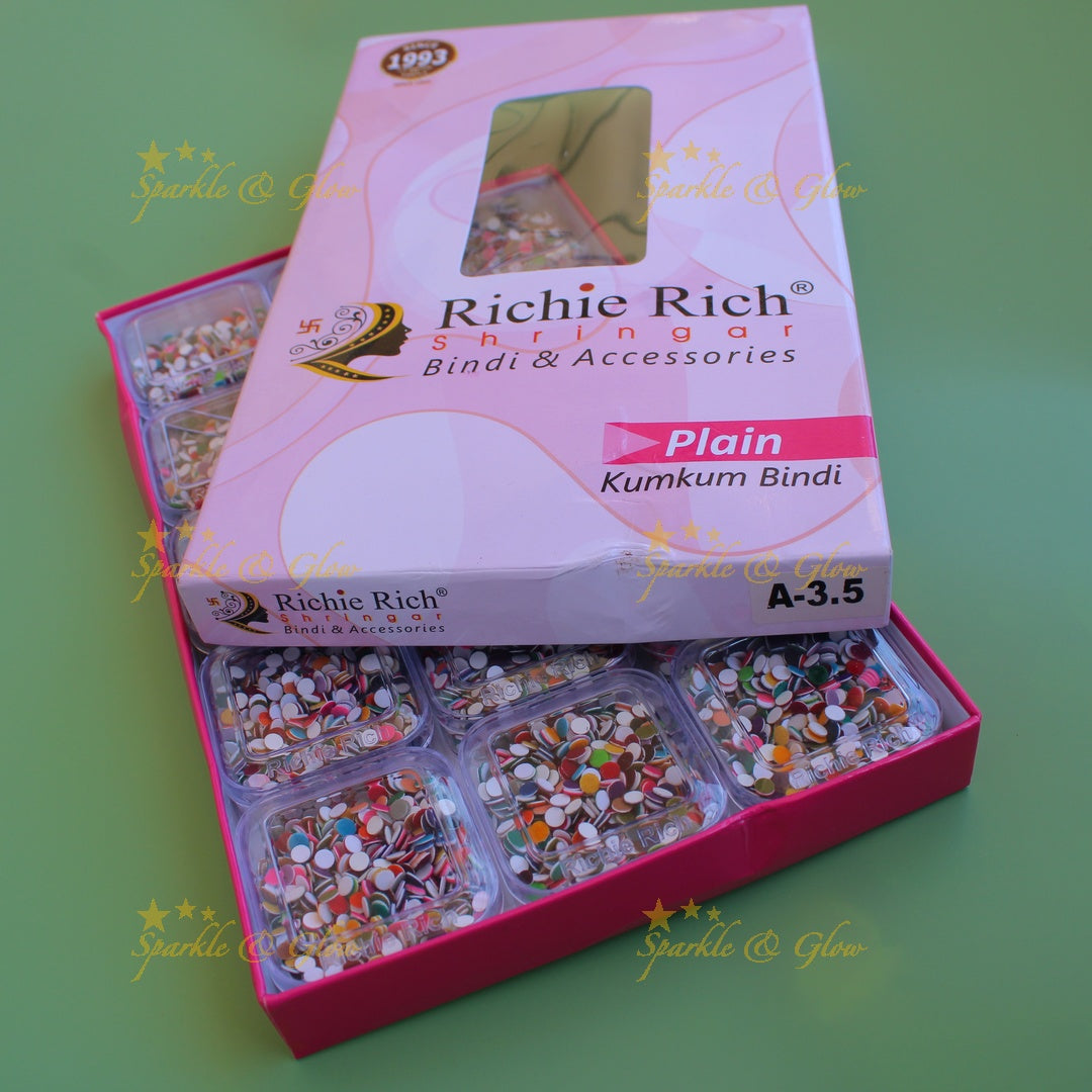 Richie Rich round plain bindi in box in assorted colours size - 3.5
